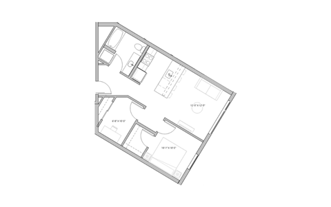 a floor plan of a small apartment with a bedroom and a living room